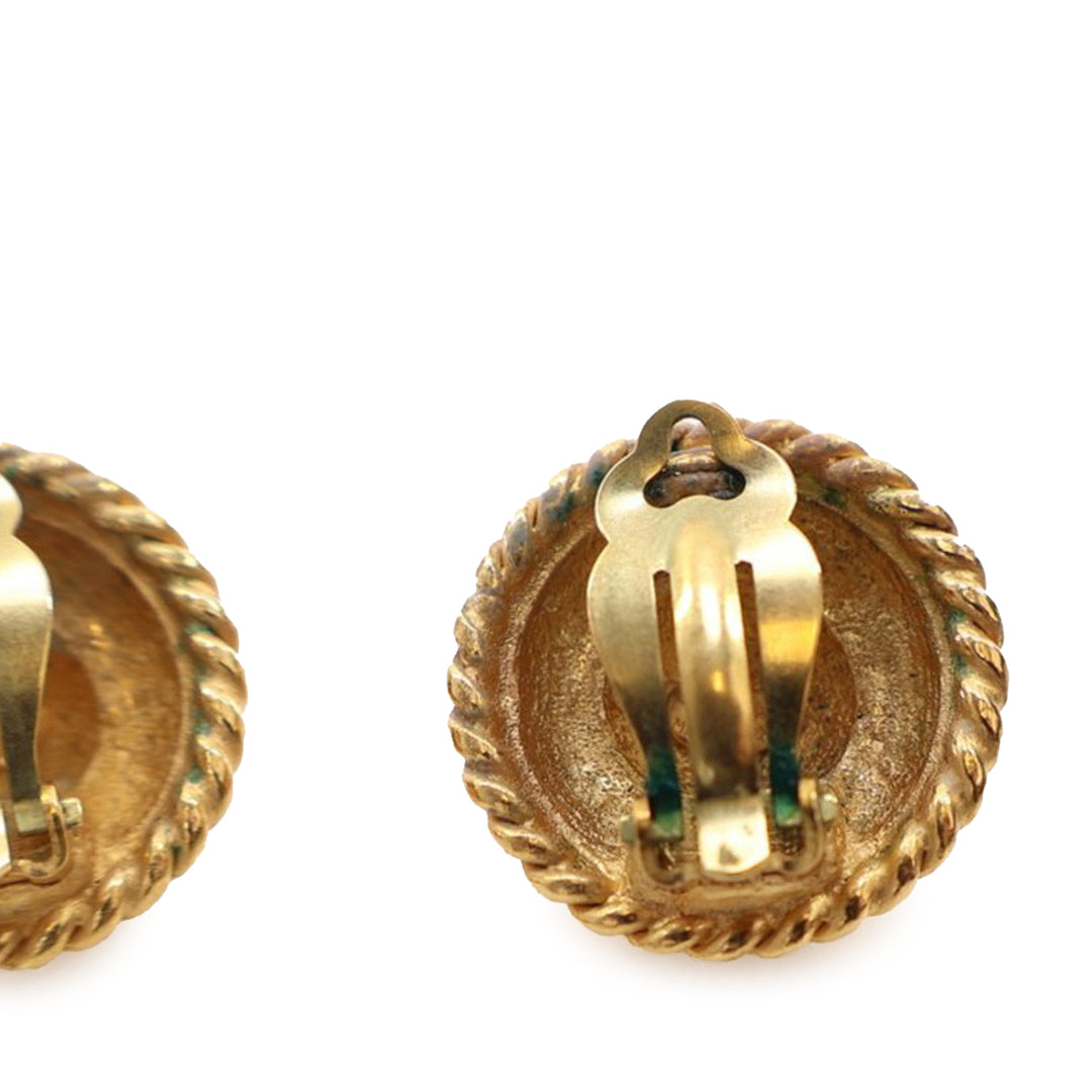 Gold Plated Logo Round Clip On Earrings Gold - Gaby Paris