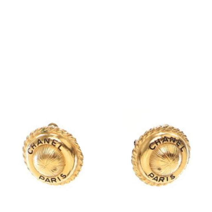 Gold Plated Logo Round Clip On Earrings Gold - Gaby Paris