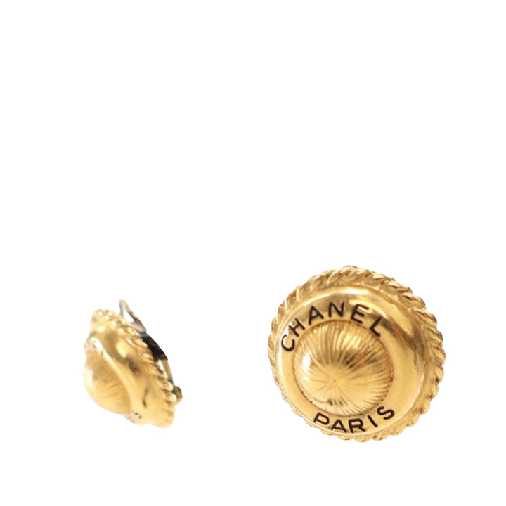 Gold Plated Logo Round Clip On Earrings Gold - Gaby Paris