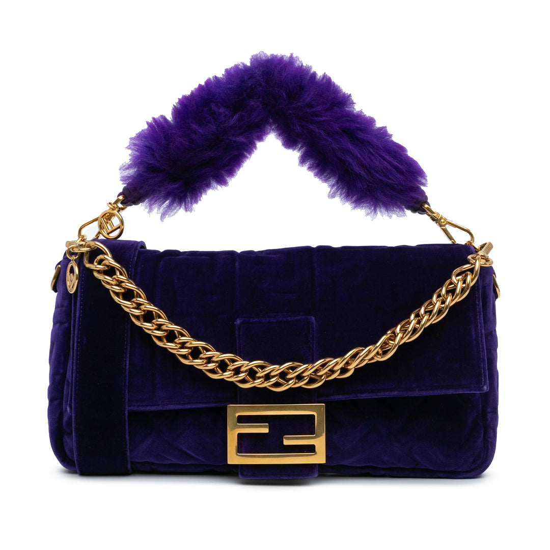 Large Zucca Embossed Velvet Baguette Satchel Purple - Gaby Paris