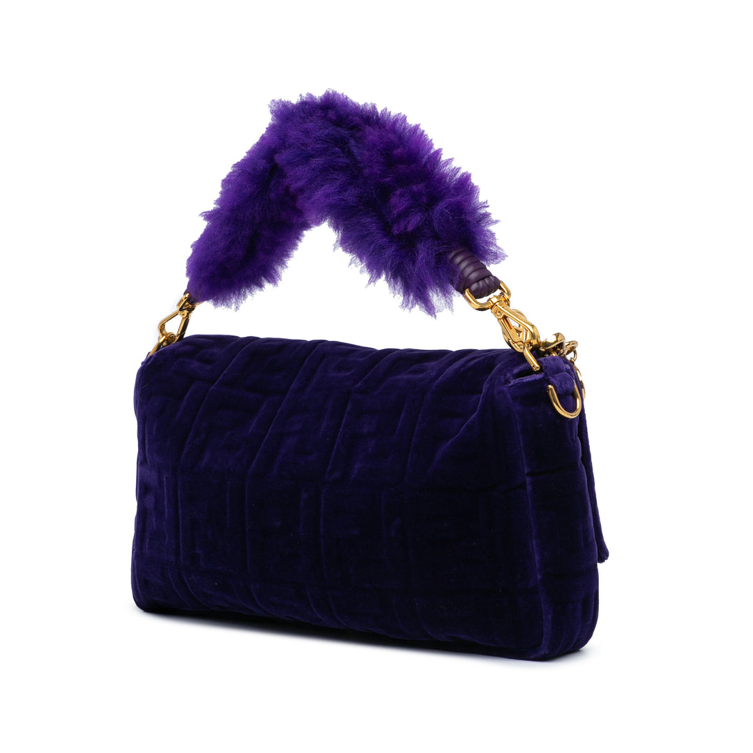 Large Zucca Embossed Velvet Baguette Satchel Purple - Gaby Paris