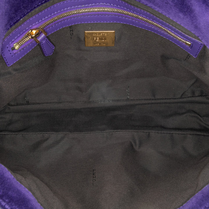 Large Zucca Embossed Velvet Baguette Satchel Purple - Gaby Paris