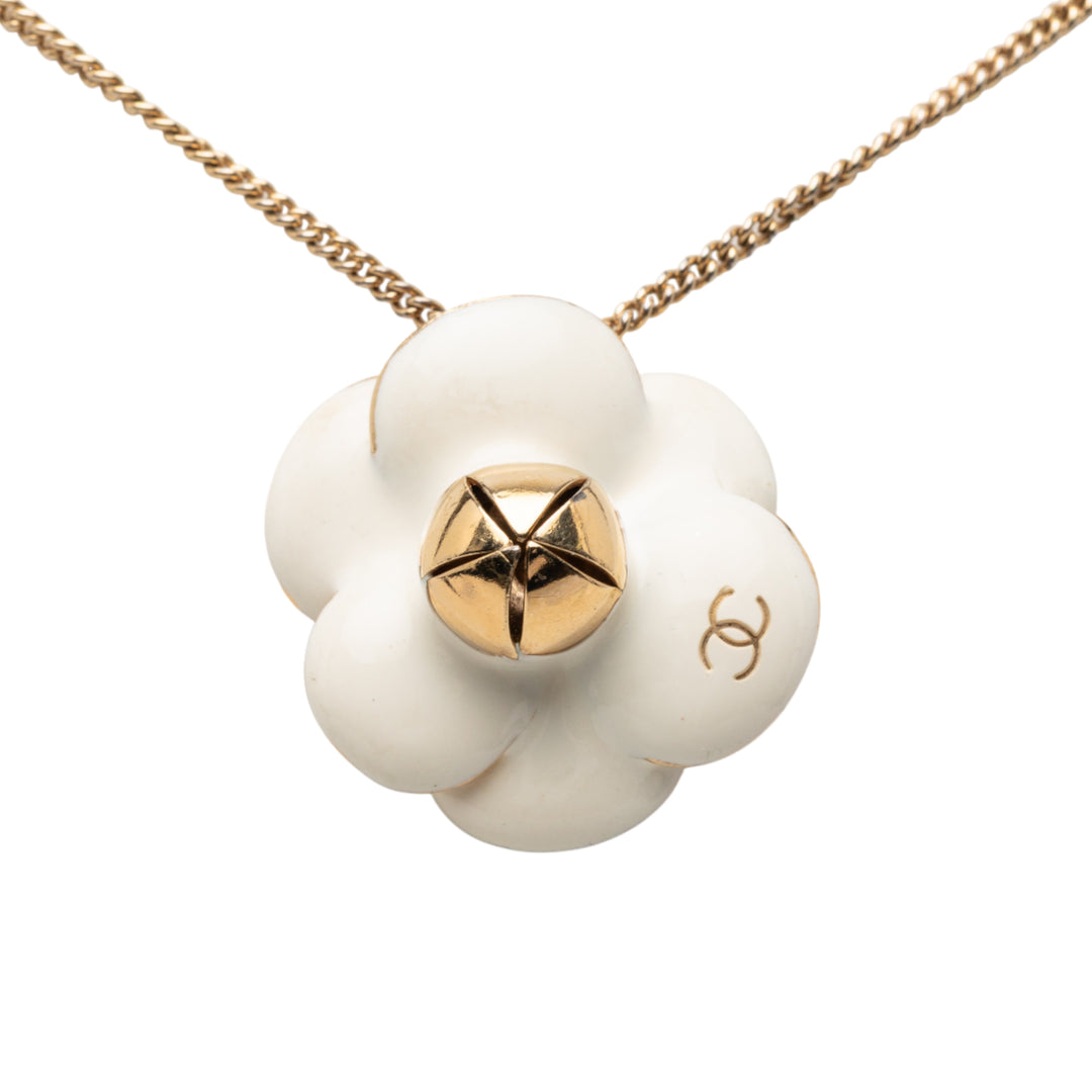 Chanel CC plaqué Émail Camellia Pendant Collier