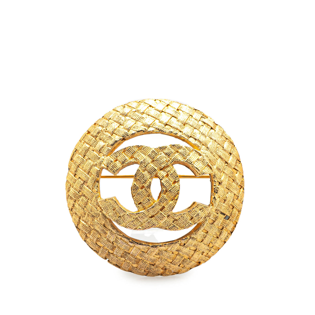 Gold Plated CC Round Woven Brooch Gold - Gaby Paris