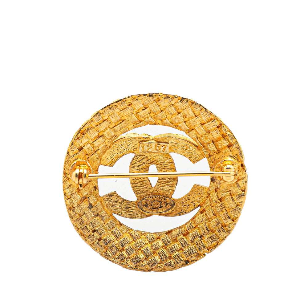 Gold Plated CC Round Woven Brooch Gold - Gaby Paris