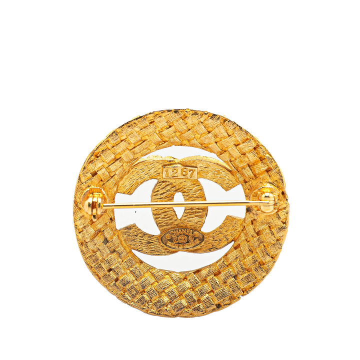 Gold Plated CC Round Woven Brooch Gold - Gaby Paris