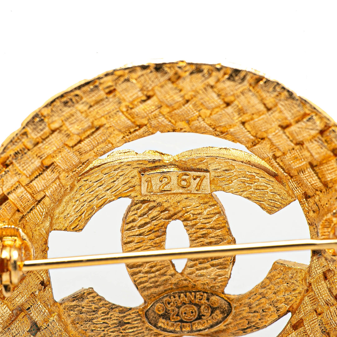 Gold Plated CC Round Woven Brooch Gold - Gaby Paris