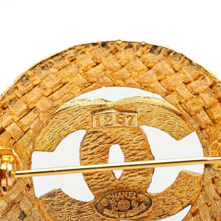 Gold Plated CC Round Woven Brooch Gold - Gaby Paris