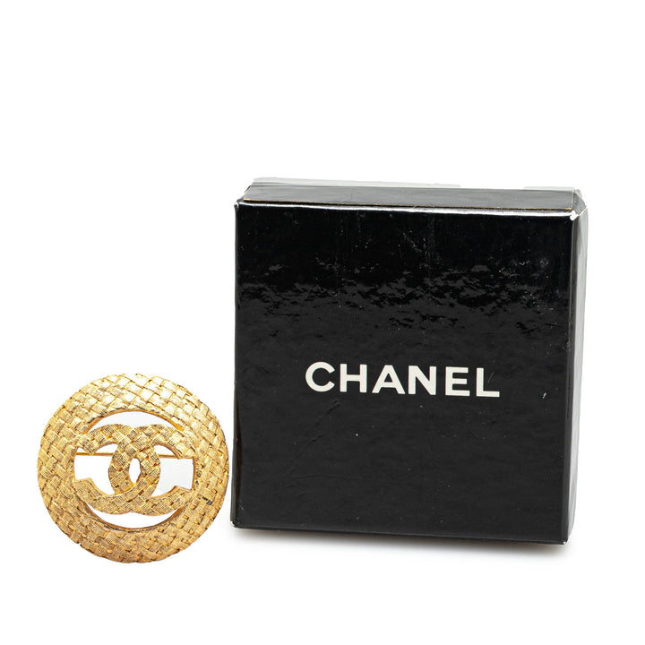 Gold Plated CC Round Woven Brooch Gold - Gaby Paris