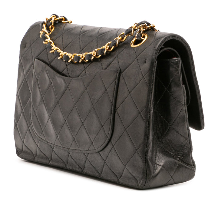 Medium Classic Lambskin Double Flap Black - Gaby Paris