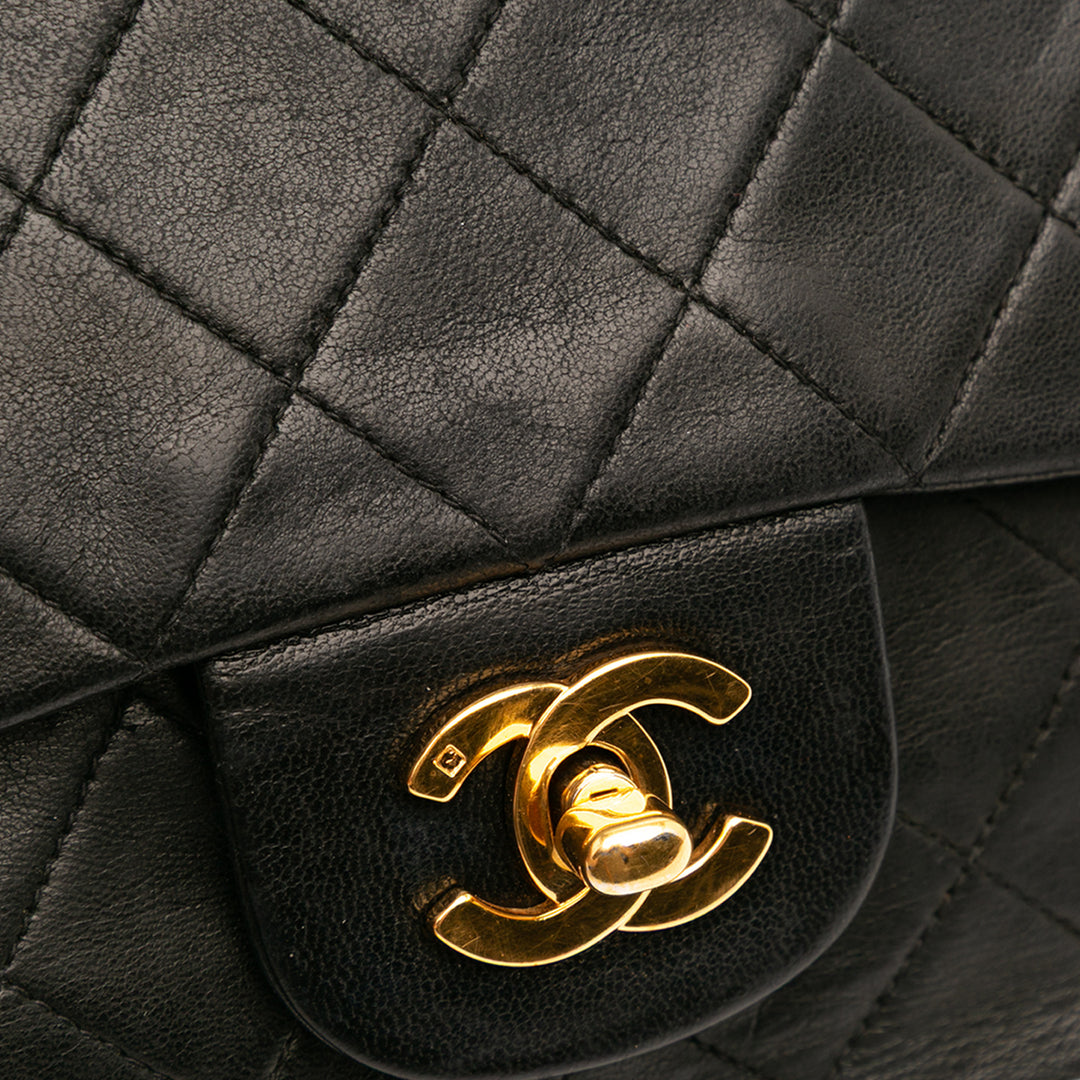 Medium Classic Lambskin Double Flap Black - Gaby Paris