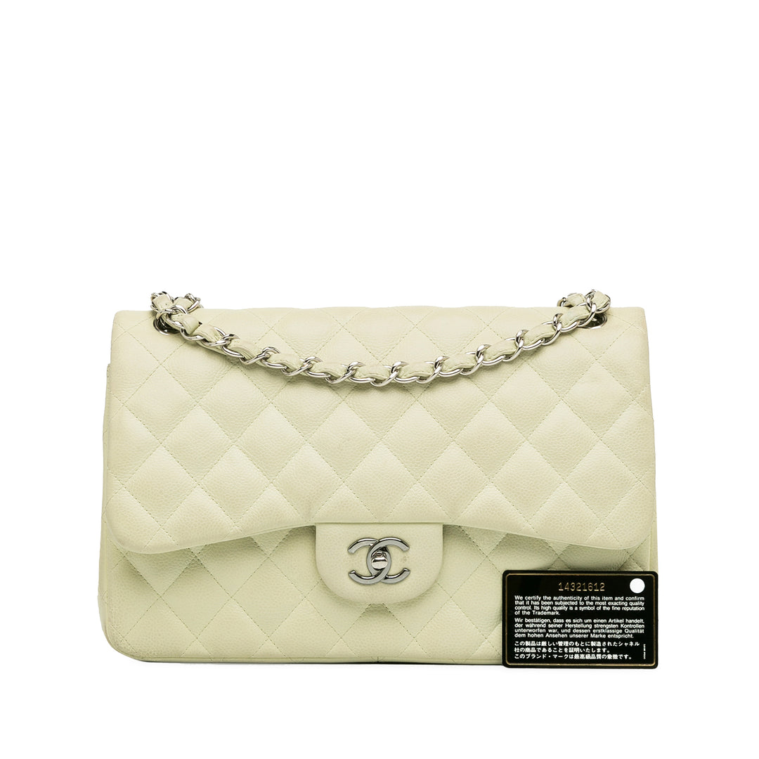 Jumbo Classic Caviar Double Flap White - Gaby Paris