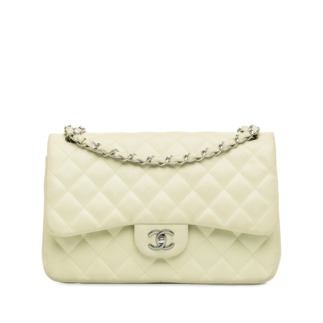 Jumbo Classic Caviar Double Flap White - Gaby Paris