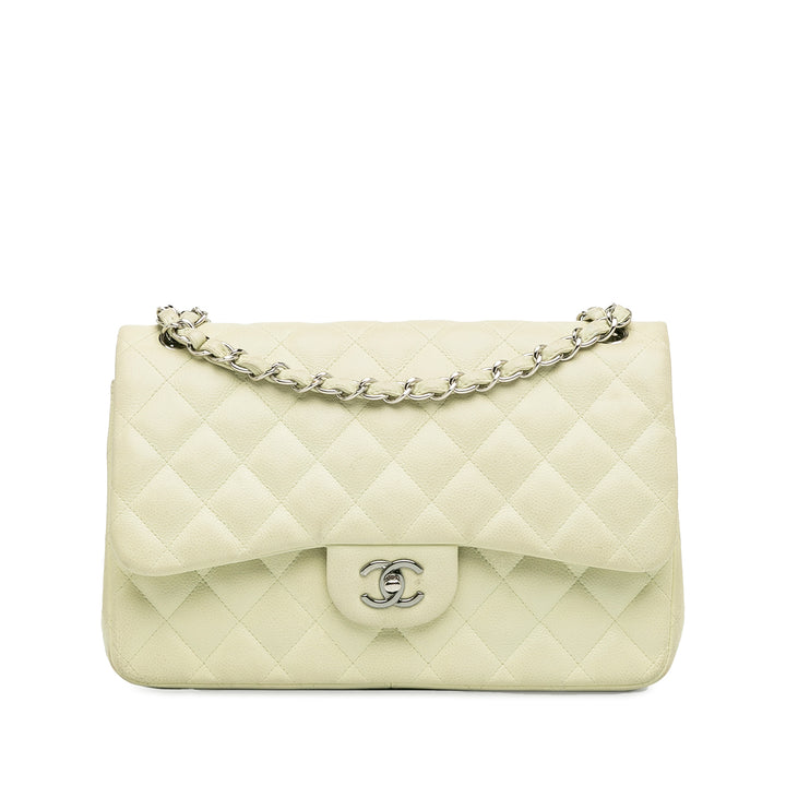 Jumbo Classic Caviar Double Flap White - Gaby Paris