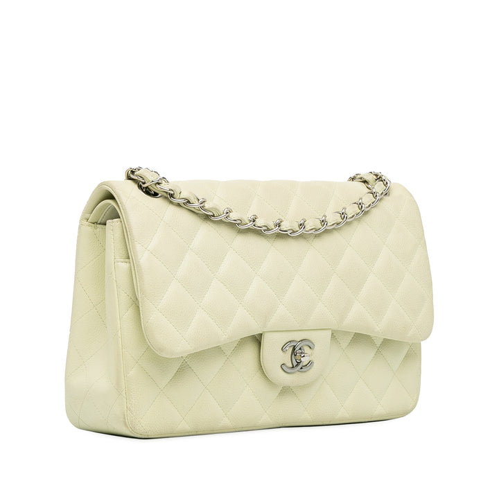 Jumbo Classic Caviar Double Flap White - Gaby Paris