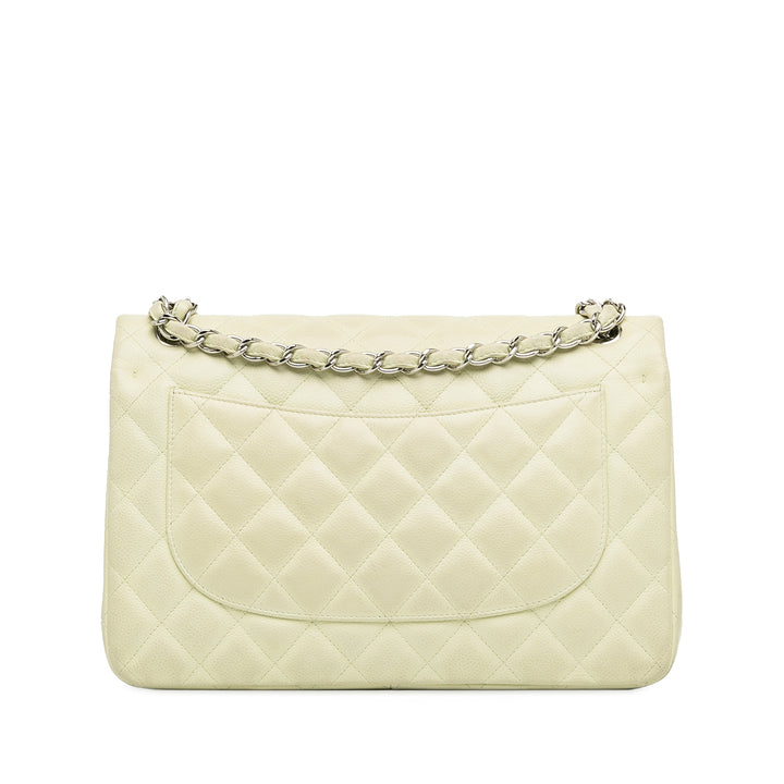 Jumbo Classic Caviar Double Flap White - Gaby Paris