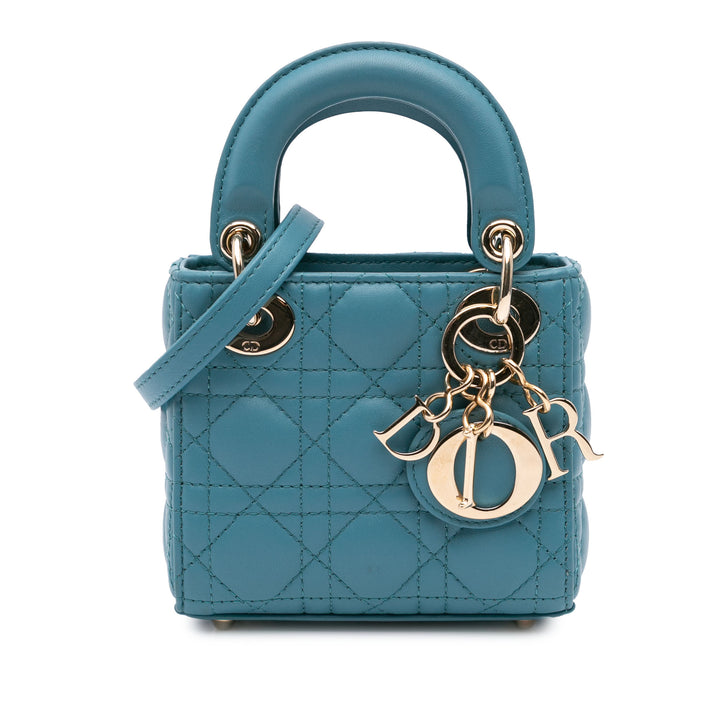 Micro Lambskin Cannage Lady Dior Blue - Gaby Paris