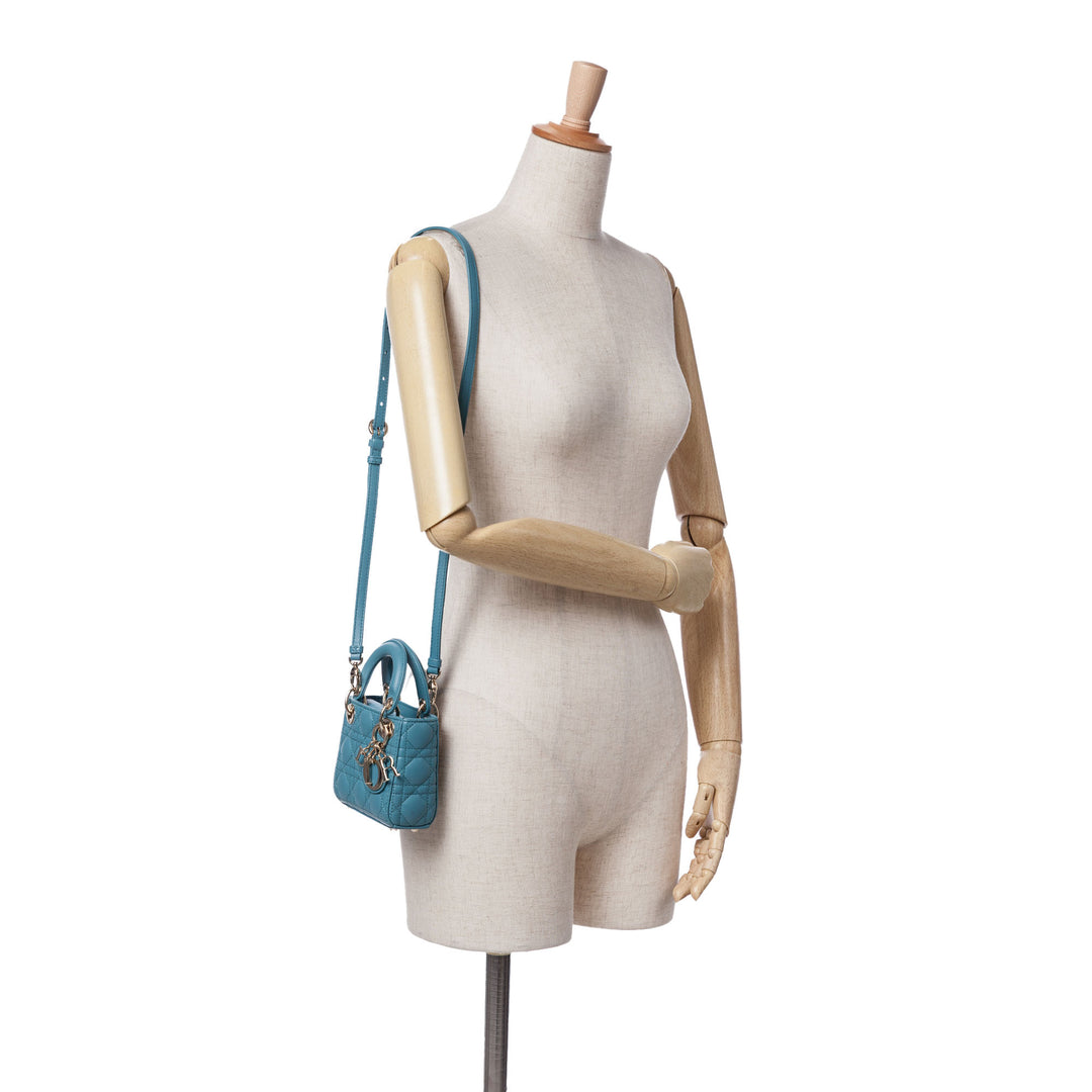 Micro Lambskin Cannage Lady Dior Blue - Gaby Paris