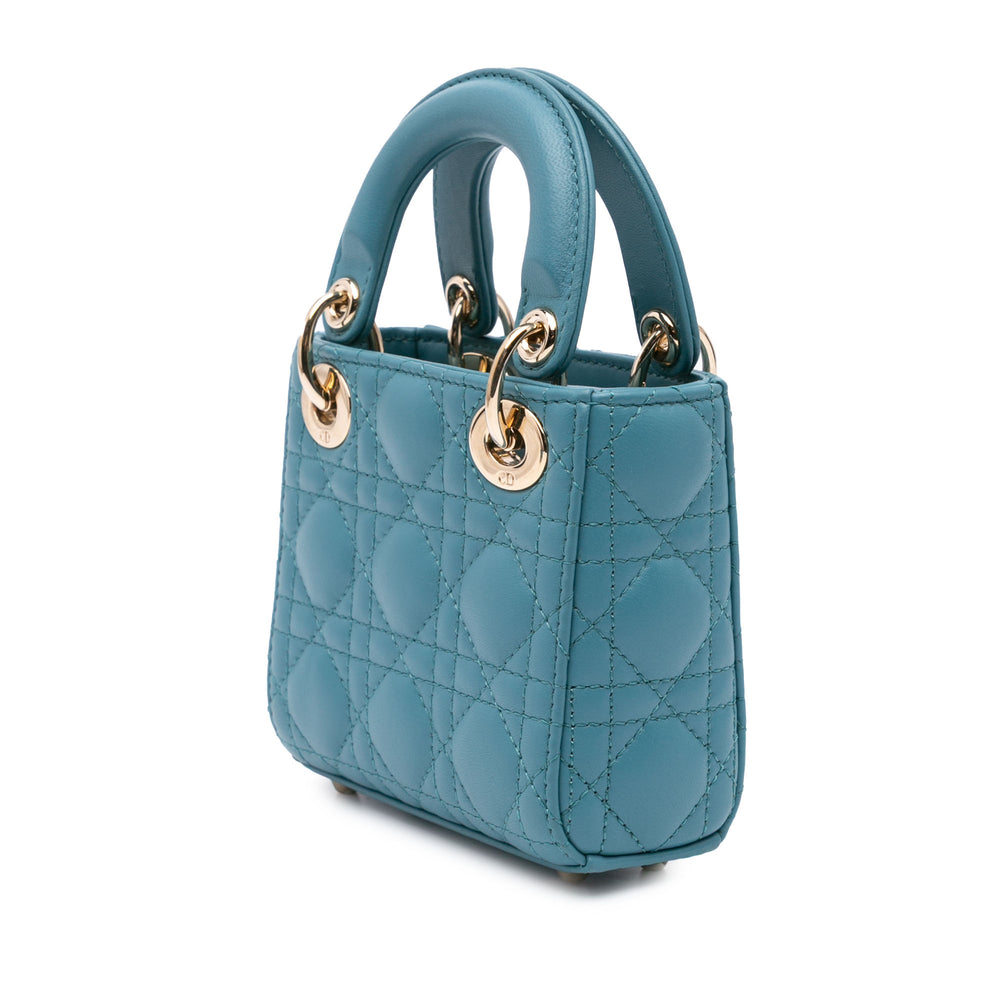 Micro Lambskin Cannage Lady Dior Blue - Gaby Paris