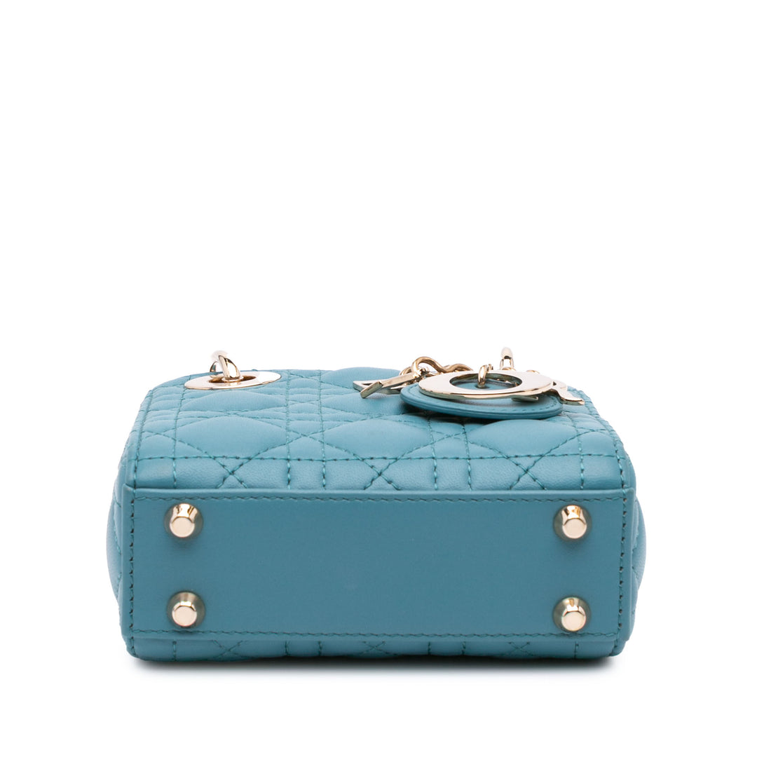 Micro Lambskin Cannage Lady Dior Blue - Gaby Paris