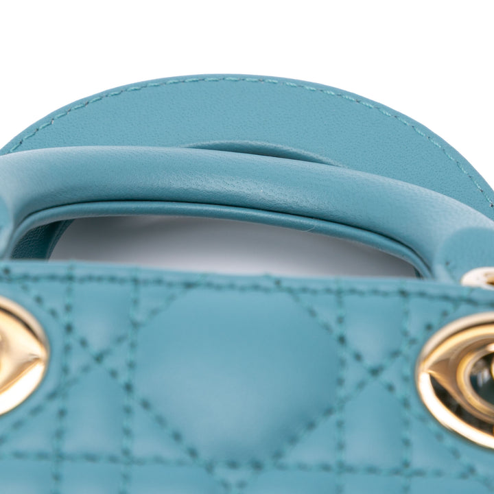 Micro Lambskin Cannage Lady Dior Blue - Gaby Paris