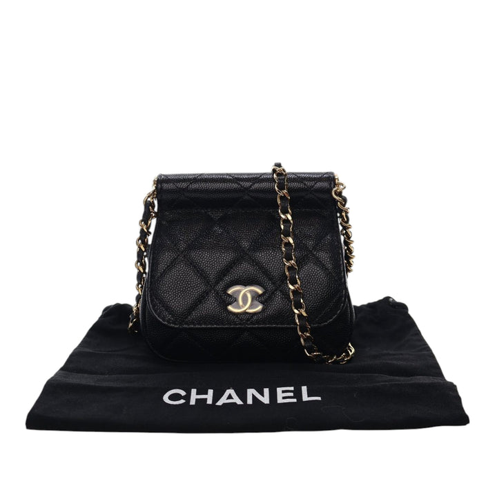 Chanel Mini Caviar Bar Pochette On Chain Noir