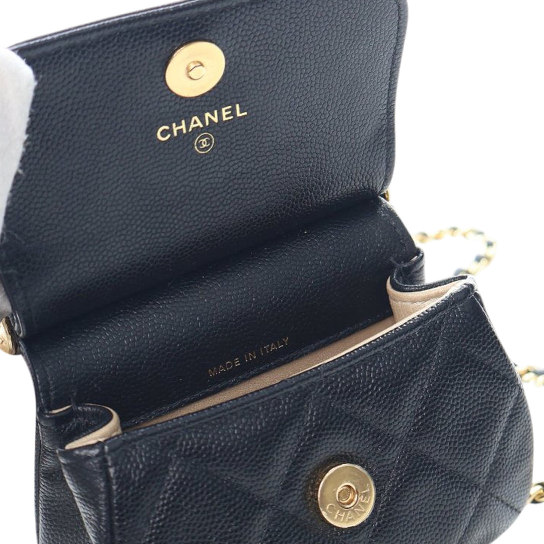 Chanel Mini Caviar Bar Pochette On Chain Noir