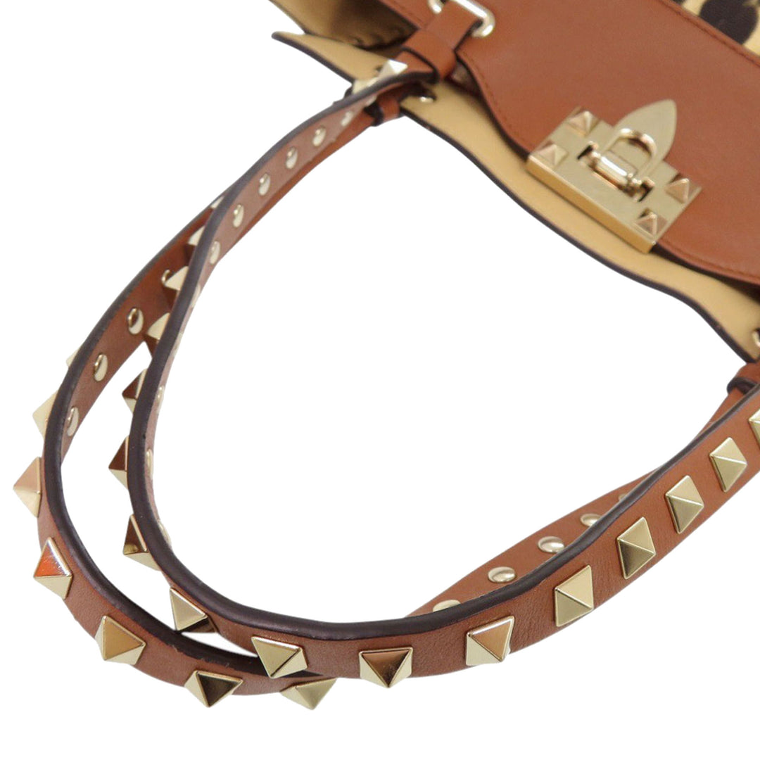 Valentino Sac à main Leopard Imprimé Rockstud Trapeze Petit Marron – vue 10 – GABY PARIS