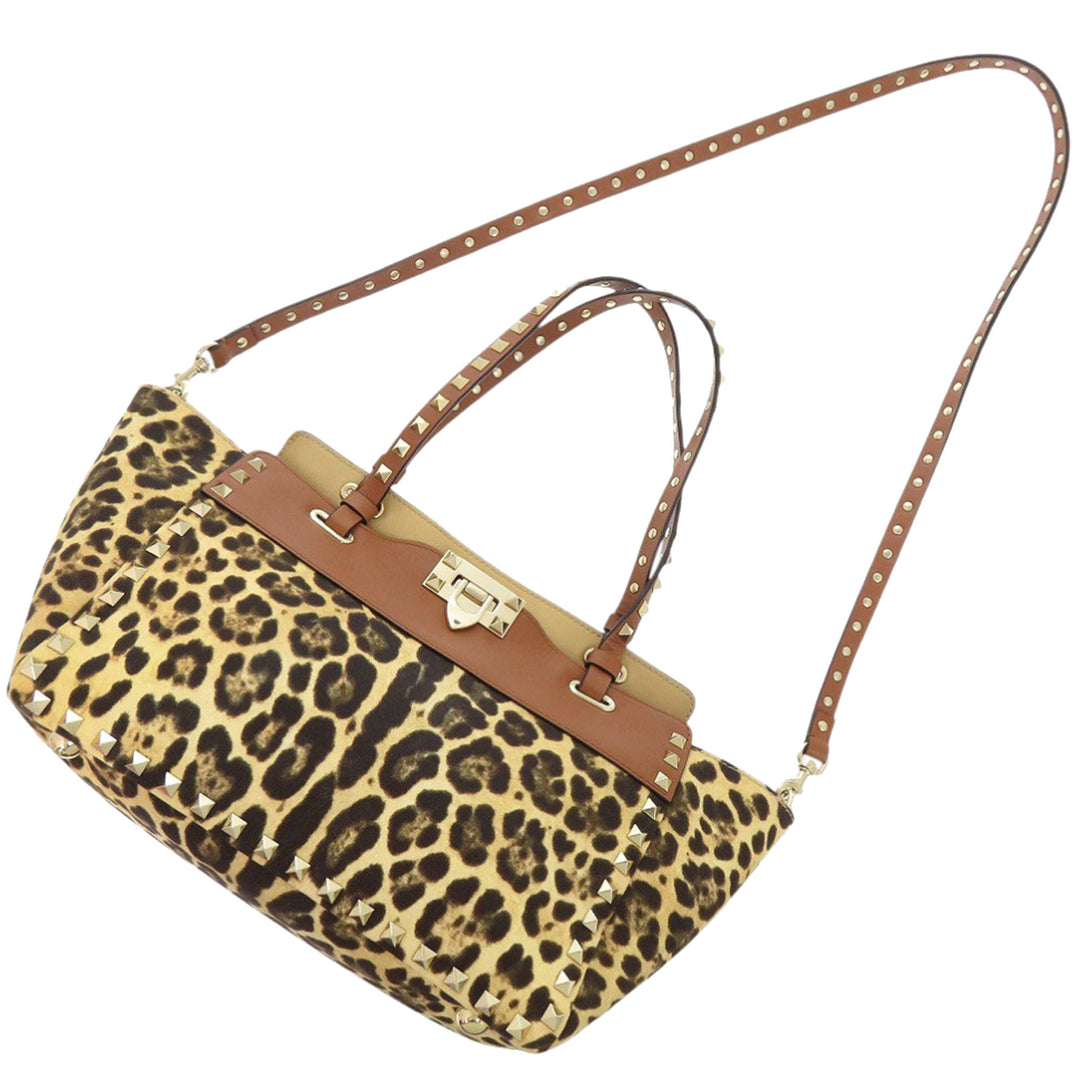 Valentino Sac à main Leopard Imprimé Rockstud Trapeze Petit Marron – vue 11 – GABY PARIS