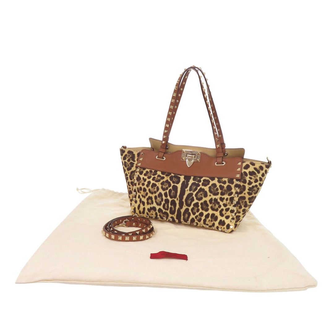 Valentino Sac à main Leopard Imprimé Rockstud Trapeze Petit Marron – vue 12 – GABY PARIS