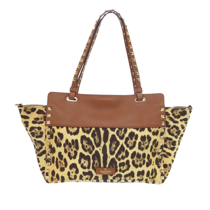 Valentino Sac à main Leopard Imprimé Rockstud Trapeze Petit Marron – vue 2 – GABY PARIS