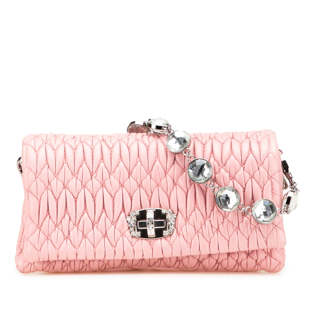 Matelasse Nappa Crystal Chain Satchel Pink - Gaby Paris