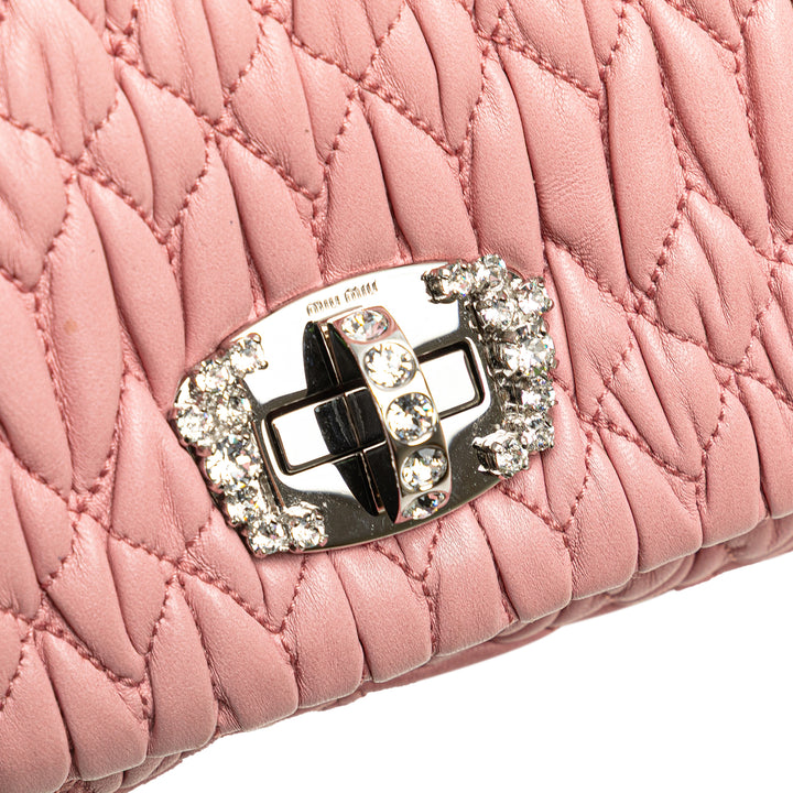 Matelasse Nappa Crystal Chain Satchel Pink - Gaby Paris