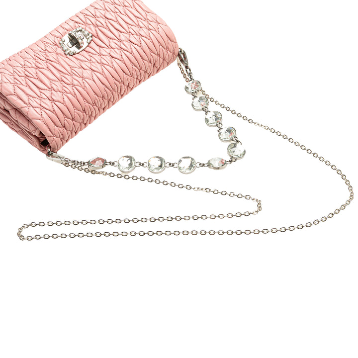 Matelasse Nappa Crystal Chain Satchel Pink - Gaby Paris