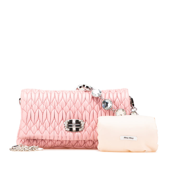 Matelasse Nappa Crystal Chain Satchel Pink - Gaby Paris