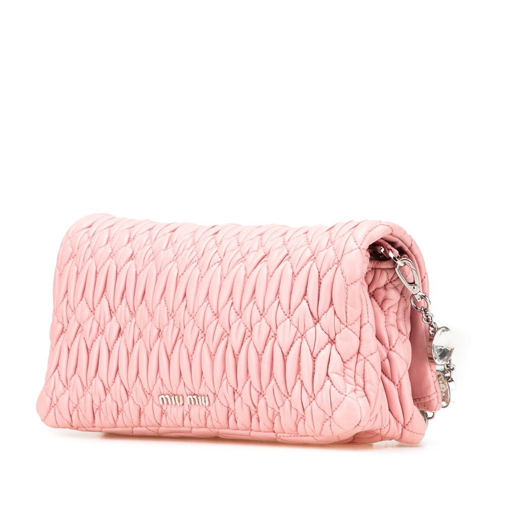 Matelasse Nappa Crystal Chain Satchel Pink - Gaby Paris