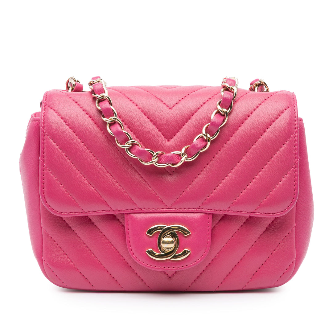 Chanel Classic Carré Chevron Rabat simple Mini Cuir d'agneau