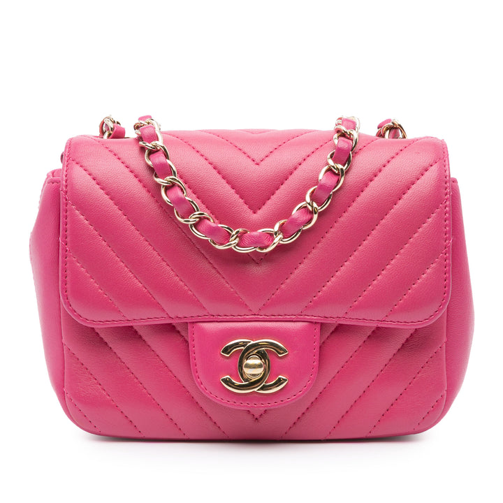 Chanel Classic Carré Chevron Rabat simple Mini Cuir d'agneau
