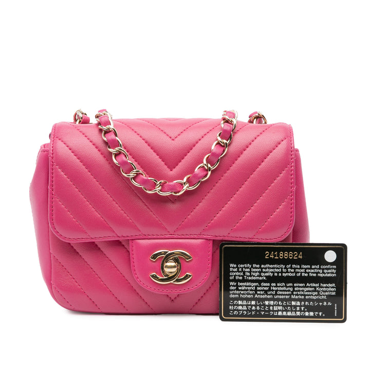 Chanel Classic Carré Chevron Rabat simple Mini Cuir d'agneau