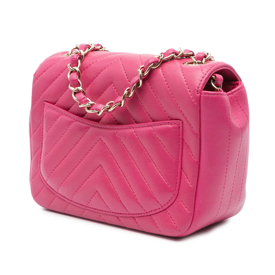 Chanel Classic Carré Chevron Rabat simple Mini Cuir d'agneau