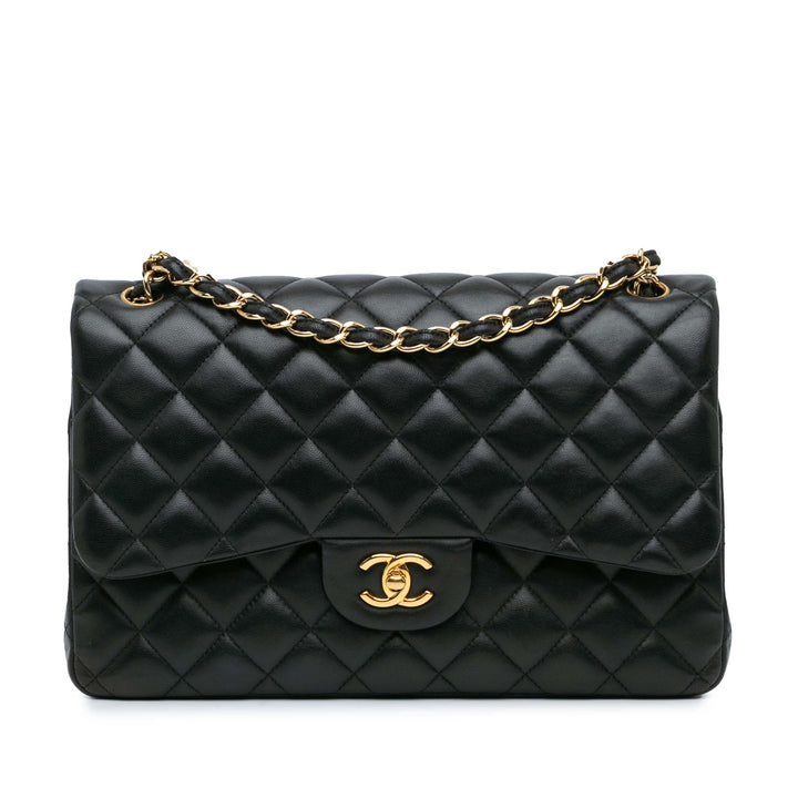 Jumbo Classic Lambskin Double Flap Black - Gaby Paris