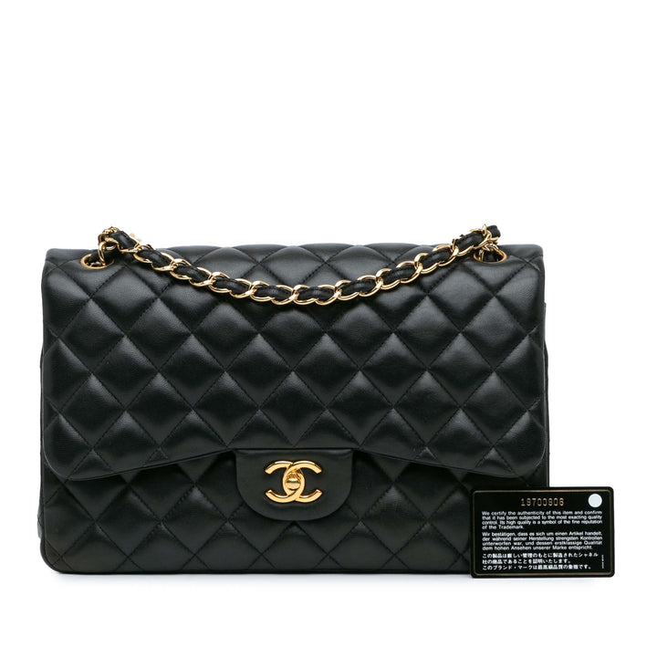 Jumbo Classic Lambskin Double Flap Black - Gaby Paris