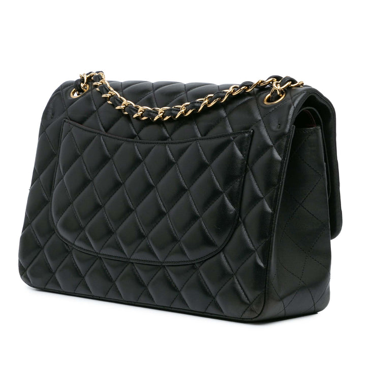 Jumbo Classic Lambskin Double Flap Black - Gaby Paris