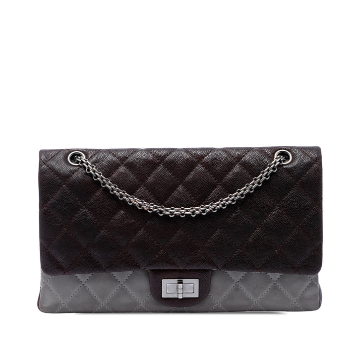 Bicolore Matelassé et Irisé Reissue 2.55 Double rabat 227 Cuir caviar Marron