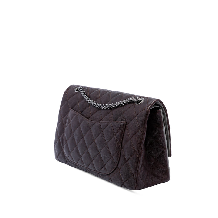 Bicolore Matelassé et Irisé Reissue 2.55 Double rabat 227 Cuir caviar Marron