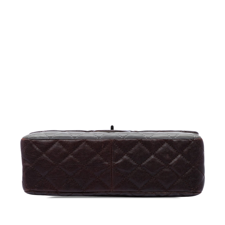 Bicolore Matelassé et Irisé Reissue 2.55 Double rabat 227 Cuir caviar Marron