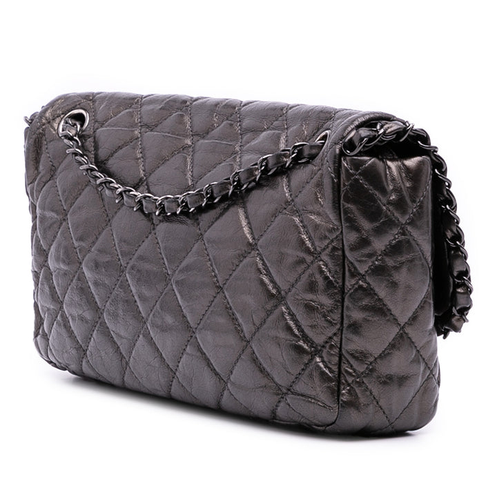 Chanel Medium Quilted Métallisé Aged Cuir de veau Chain Me Flap Gris
