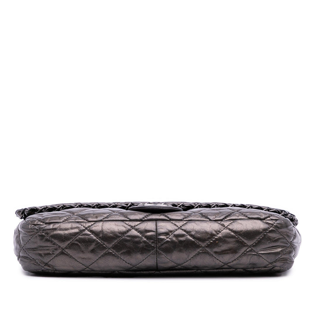 Chanel Medium Quilted Métallisé Aged Cuir de veau Chain Me Flap Gris
