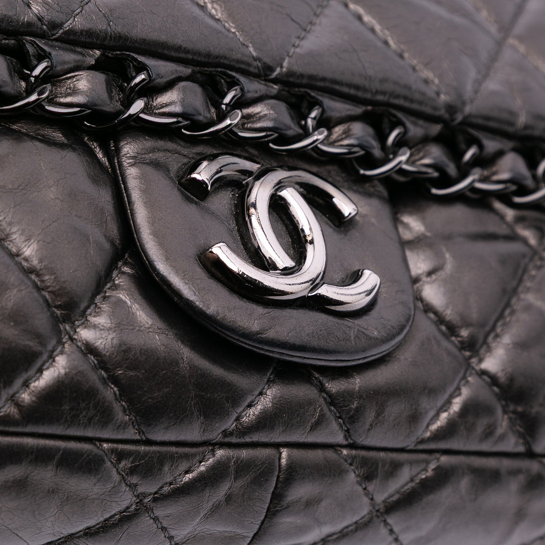Chanel Medium Quilted Métallisé Aged Cuir de veau Chain Me Flap Gris