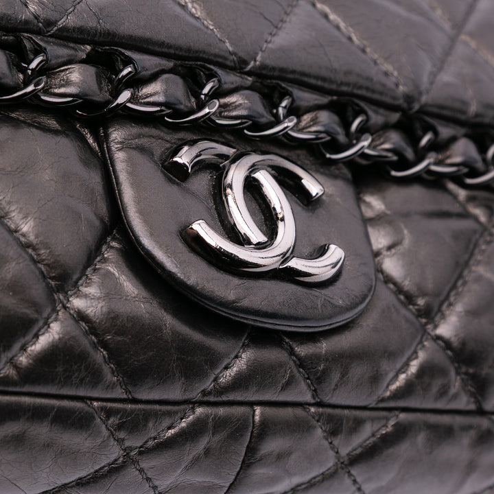 Chanel Medium Quilted Métallisé Aged Cuir de veau Chain Me Flap Gris